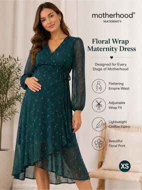 Motherhood Maternity Dark Teal Floral High-Low Wrap Dress